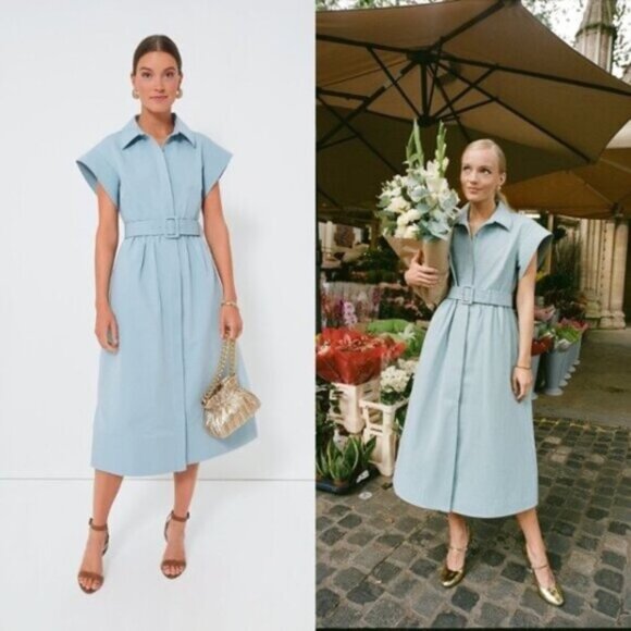 Tuckernuck Dresses & Skirts - Tuckernuck Chloe Shirt Dress Slate Blue Collared Midi XL NWT